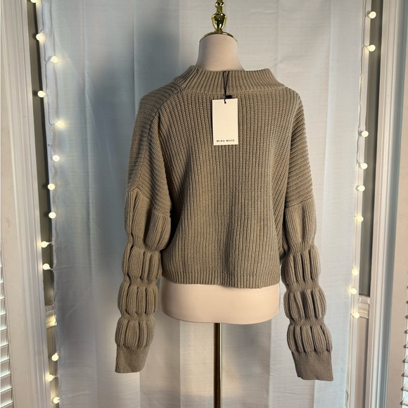 Miou Muse Cowl Neck Cropped Sweater with Tiered Sleeves - Picture 1 of 8